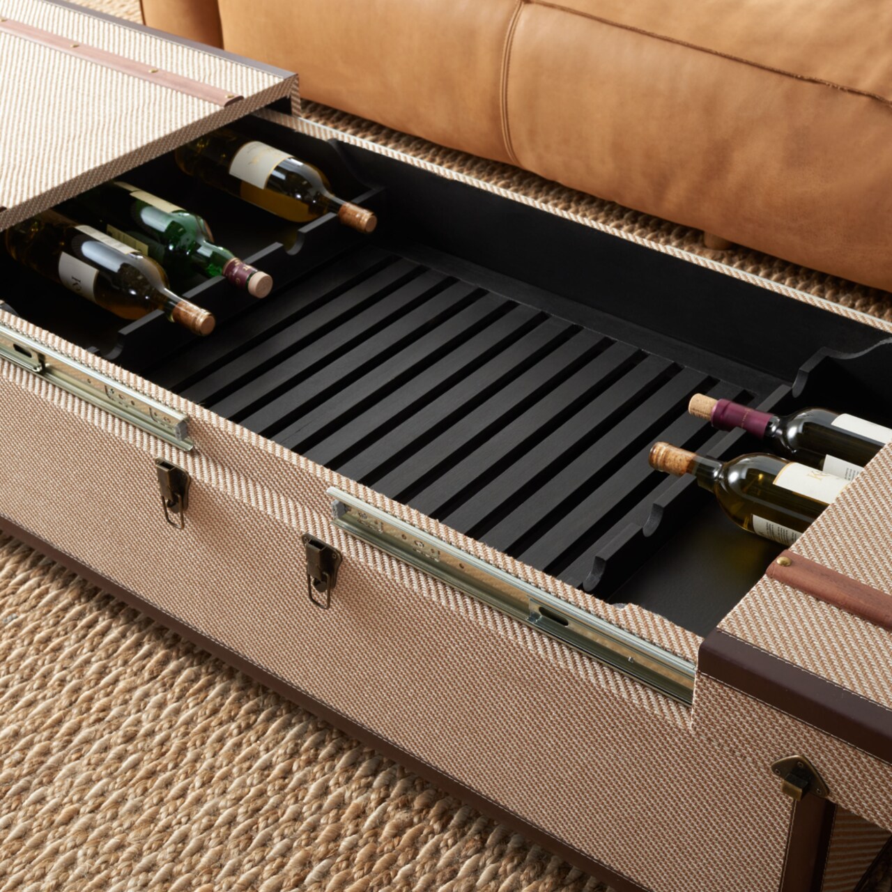 Safavieh Zoe Coffee Table Storage Trunk With Wine Rack Beige